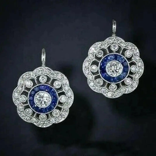 Vintage Blue Crystal Mandala Earrings