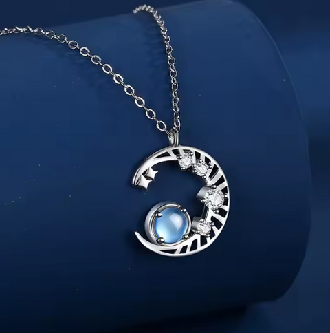 Celestial Moonstone Crescent Necklace
