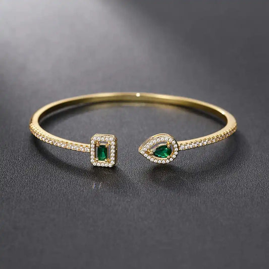 Elegant Emerald Open Cuff Bracelet