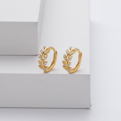 Silver Leaf Hoop Earrings