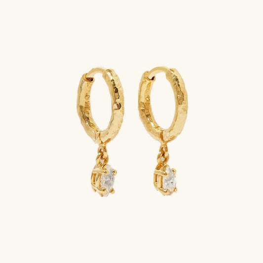 Hammered Crystal Hoop Earrings in Gold