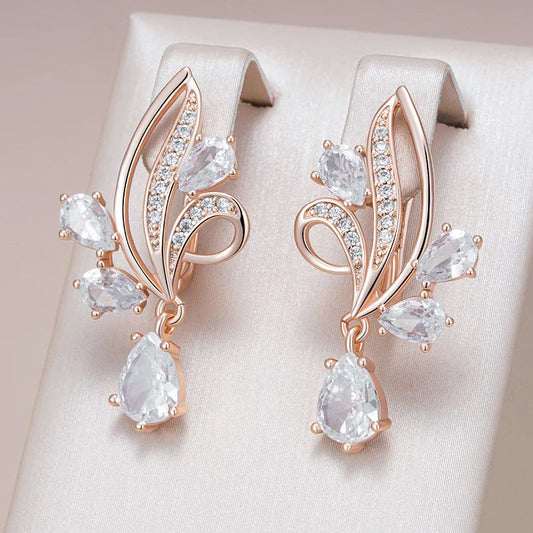 Shimmering Zircon Flower Drop Earrings