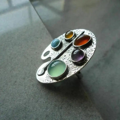Artist Palette Multicolor Gemstone Adjustable Ring