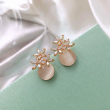 Floral Opal Pearl Drop Stud Earrings