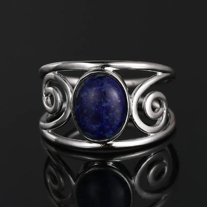 Silver Swirl Oval Stone Ring