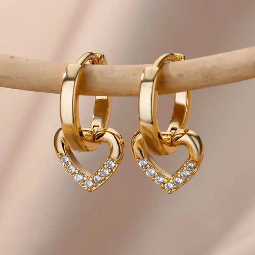 Hollow Zirconia Heart Earrings
