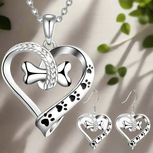 Pet Lover Heart & Bone Jewelry Set