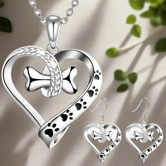 Pet Lover Heart & Bone Jewelry Set