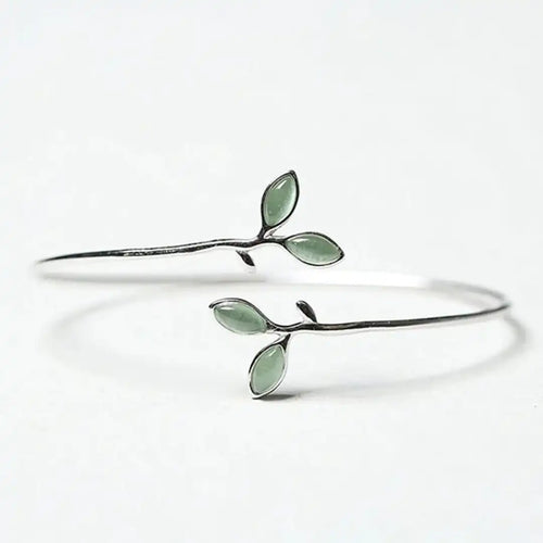 Timeless Silver Opal Leaf Bangle Bracelet
