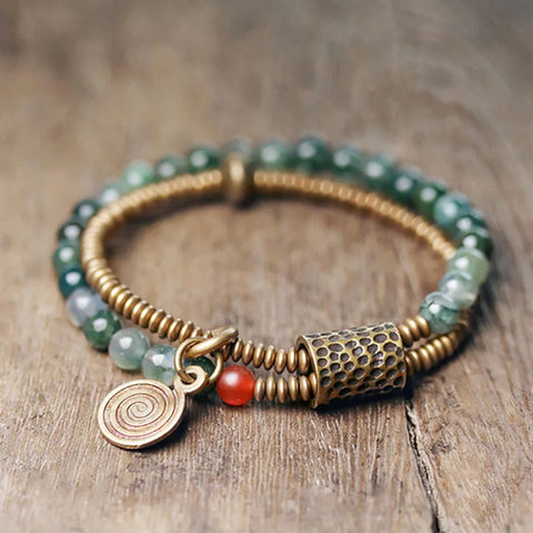 Moss Jade Double Layer Boho Bracelet