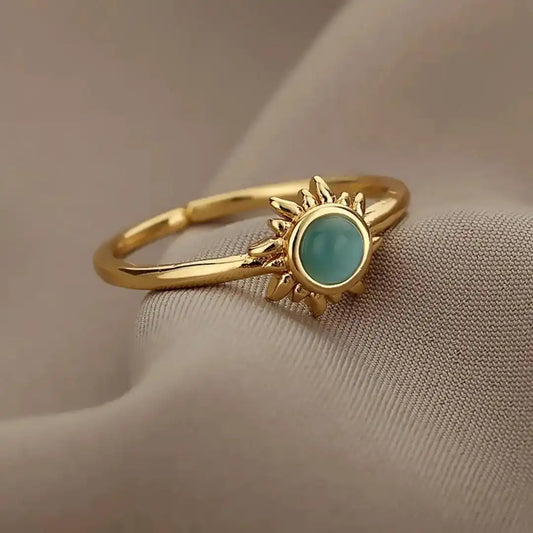 Opal Stone Sun Rings Golden and Silver