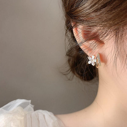 Gold Floral Earrings with Zirconia