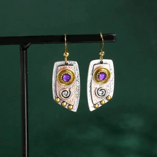 Bohemian Three Tone Gemstone Earrings