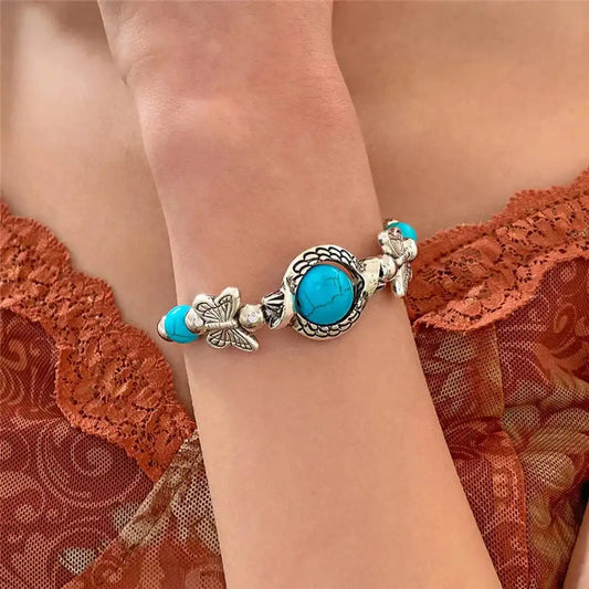 Aqua Antique Silver Turquoise Bracelet