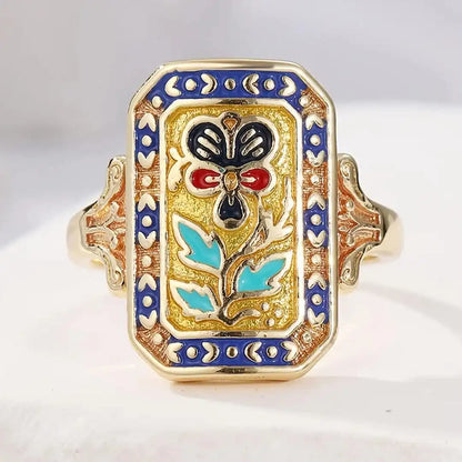 Vintage Enamel Floral Statement Ring
