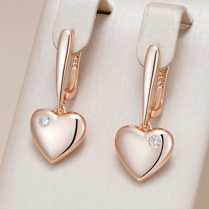 Modern Rose Gold Heart Drop Zircon Earrings