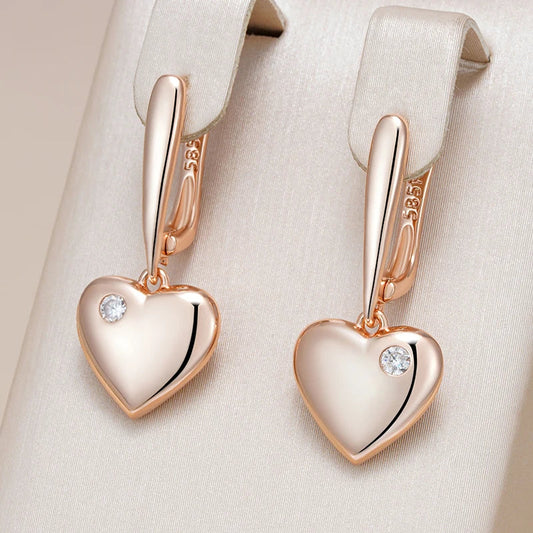 Modern Rose Gold Heart Drop Zircon Earrings