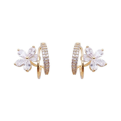 Gold Floral Earrings with Zirconia