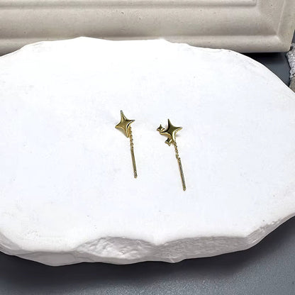 Sterling Silver Gold Star Chain Earrings