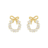 Bow Pearl Circle Stud Earrings