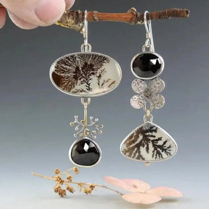 Asymmetrical Dendrite Agate Garden Earrings