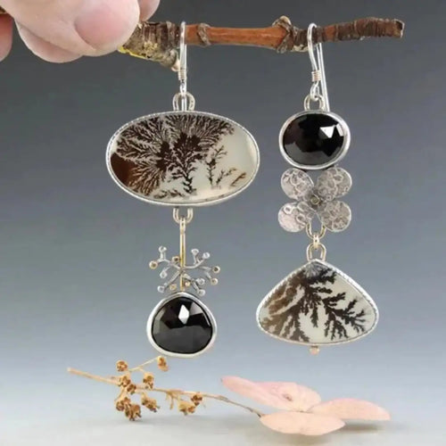 Asymmetrical Dendrite Agate Garden Earrings