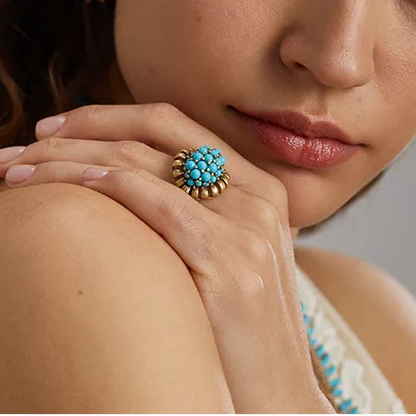 Victorian Turquoise Cluster Gold Ring