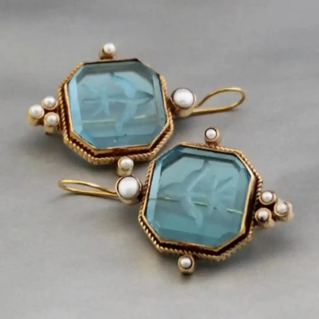 Elegant Vintage Geometric Pearl Pendant Drop Earrings