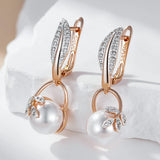 Crystal Leaf Pearl Dangle Earrings