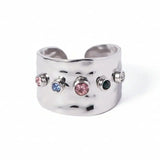 Adjustable Hammered Wide Rainbow Crystal Ring