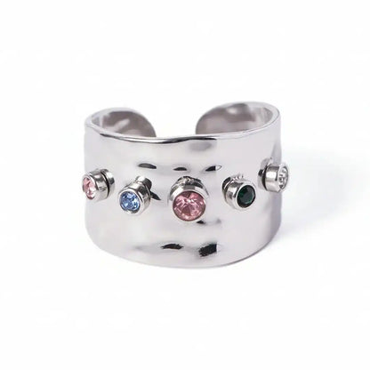 Adjustable Hammered Wide Rainbow Crystal Ring