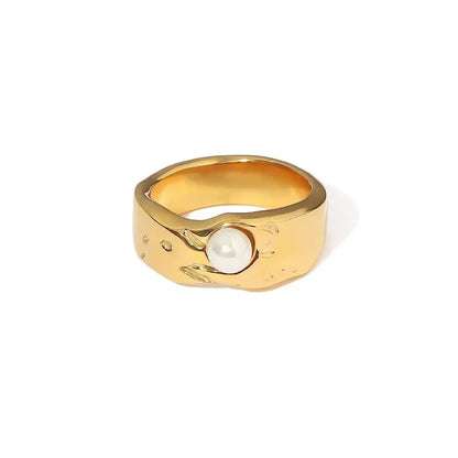 Molten Gold Pearl Band Ring