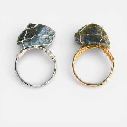 Wire Wrapped Raw Crystal Gold Rings