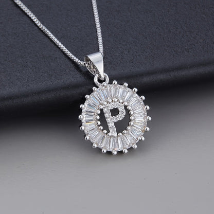 White Gold Initial Letter Zirconia Necklace