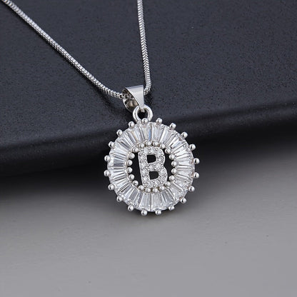 White Gold Initial Letter Zirconia Necklace