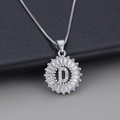 White Gold Initial Letter Zirconia Necklace