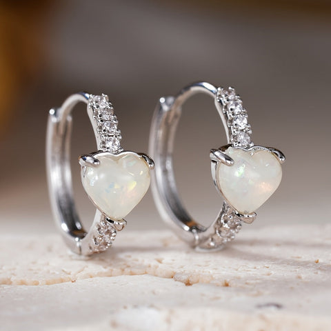 Delicate Heart Shaped Opal Earrings