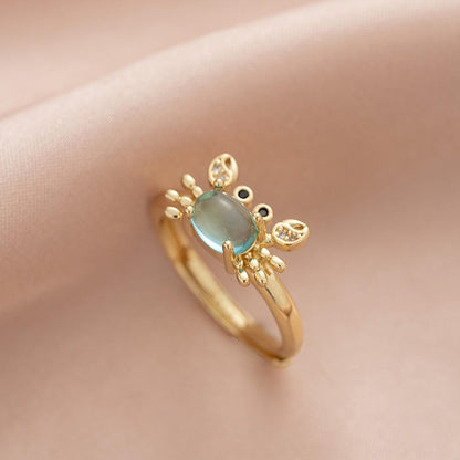 Gemstone Mini Crab Adjustable Ring