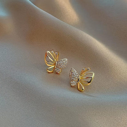 Butterfly Pav� Gold Stud Earrings