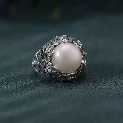 Floral Filigree Moonstone Dome Ring