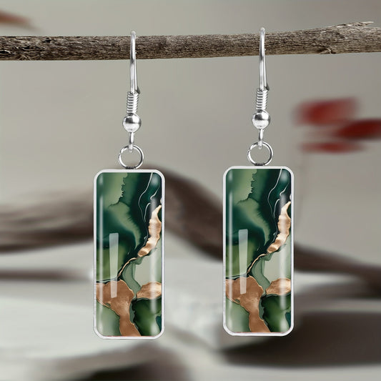 Minimalist Green Golden Abstract Earrings