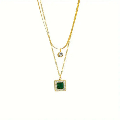 Emerald Layered Double Gold Necklace