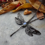 Vintage Dragonfly Pendant Moonstone Necklace