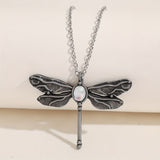 Vintage Dragonfly Pendant Moonstone Necklace