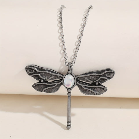 Vintage Dragonfly Pendant Moonstone Necklace