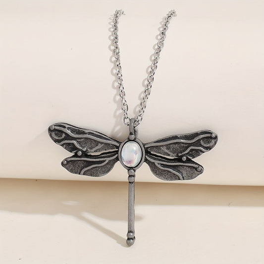 Vintage Dragonfly Pendant Moonstone Necklace
