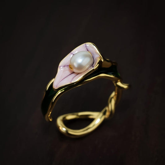 Pearl Petal Twist Open Adjustable Ring