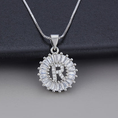 White Gold Initial Letter Zirconia Necklace