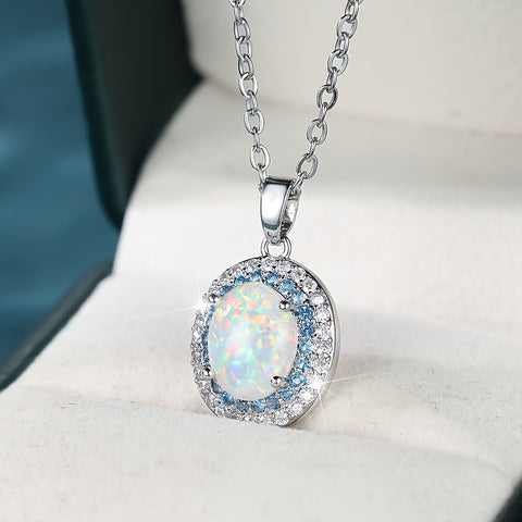 Blue Halo Opal Pendant Necklace