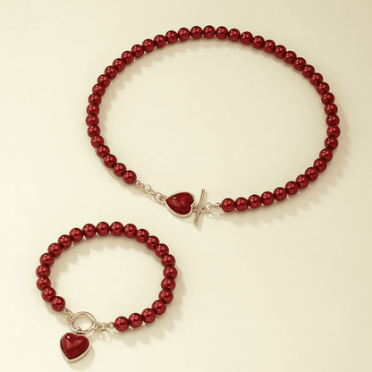 Beaded Heart Pendant & Bracelet Set